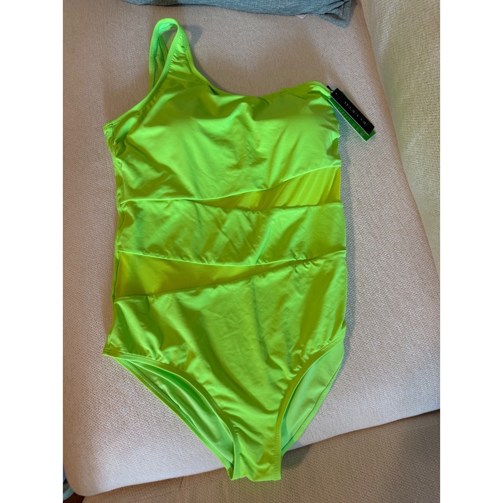 Tempt Me Womens Neon Green One Shoulder Mesh Cutout One Piece Swimsuit NWT L